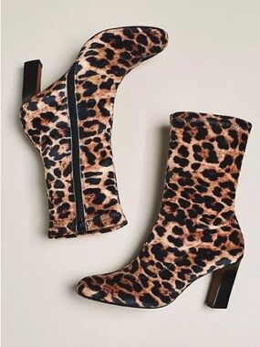 Maeve Leopard Print Stretch Ankle Boots